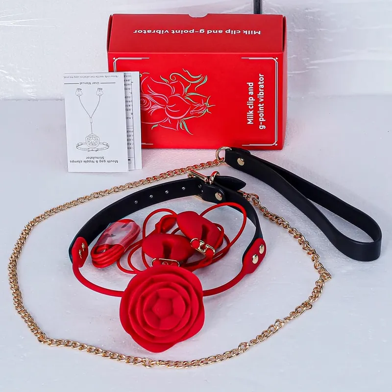 Orgasmo forçado nova rosa boca bola colar trela mamilo braçadeira vibrador bdsm casal preliminares masturbação silicone sexo brinquedo conjunto