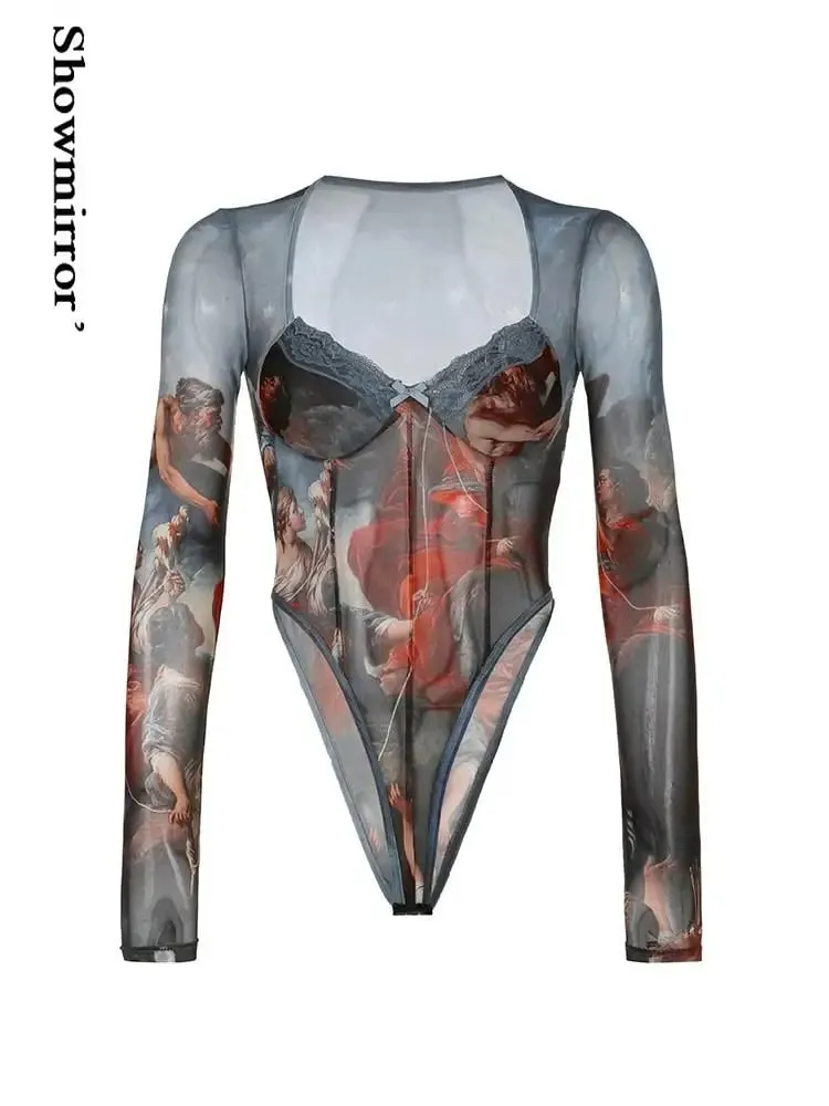 Sexy gótico impresso bodysuits feminino roupas de verão y2k bodysuit topos para mulheres fairycore bodis mujer festa clubwear — image 3