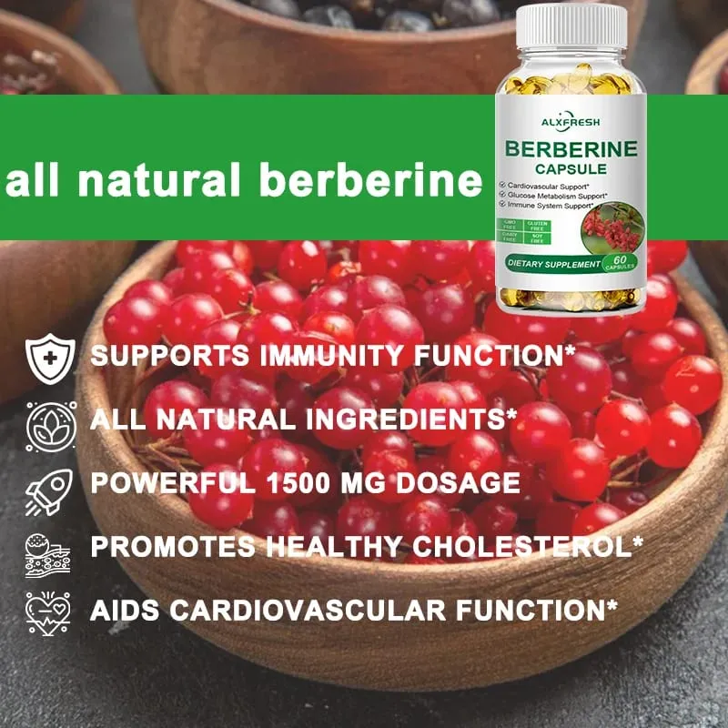 Cápsulas de berberina apoiam inflamação oral infecção intestinal açúcar no sangue regulação lipídica cardiovascular e antioxidante