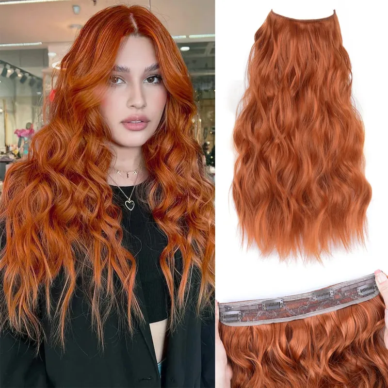 Synthetic 4 Clips Invisible Wire Hair Extensions Long Wavy Natural Fish Line One Piece False Hairpiece Hair Extension For Women