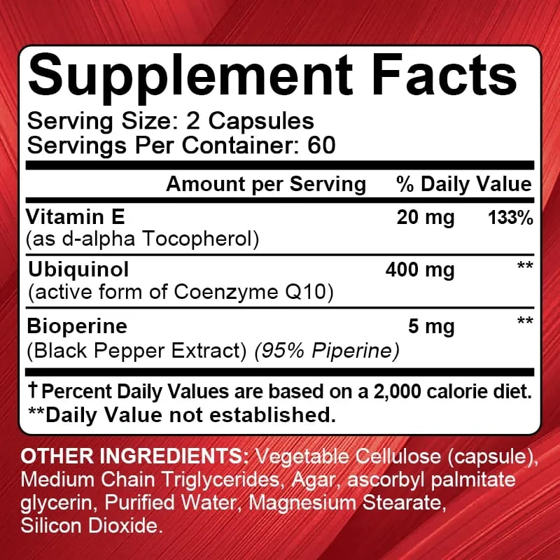 Coenzima Q10 400 mg Antioxidante Softgel - Excelente forma ativa de absorção para o sistema imunológico do coração e saúde da pele