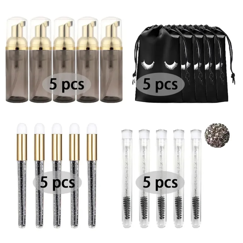 60ml recarregável vazio bomba de plástico garrafa lash extensão kit limpeza haste longa escova lash modelador poeira tubo eva saco armazenamento ferramentas