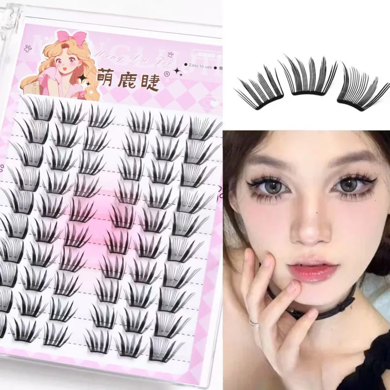 10rows Foxes Style Anime Bulu Mata Palsu Lentik Asli 8-13mm Kluster Runcing Sambungan Bulu Mata Bersegmen Untuk Solekan Mata Kecantikan