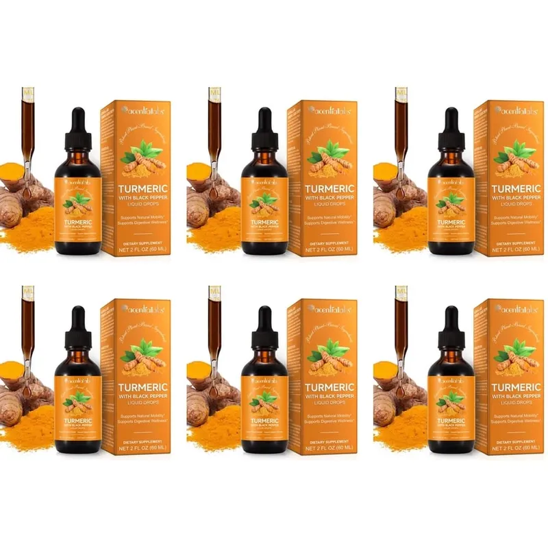 Acentialabs Cúrcuma com Gotas Líquidas de Pimenta Preta para Resposta Inflamatória Natural Suporte 1340 Mg Extrato de Cúrcuma 60 ML