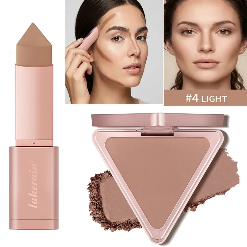 Paleta de configuração de bronzer fosco, 2 peças, creme em pó, bastão bronzeador para contorno facial, sombreamento, efeito de maquiagem de longa duração, água