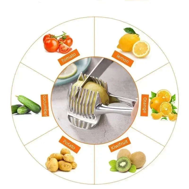Fatiador portátil de cozinha em aço inoxidável, laranja, limão, tomate, clipe de corte, fatiador de frutas, cebola, acessório de cozinha
