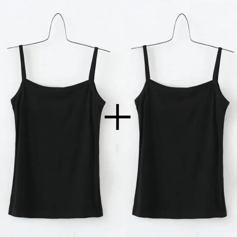 Feminino cor sólida cintas de espaguete sem mangas camisola fina com almofada no peito algodão verão wear fora feminino curto topos coletes