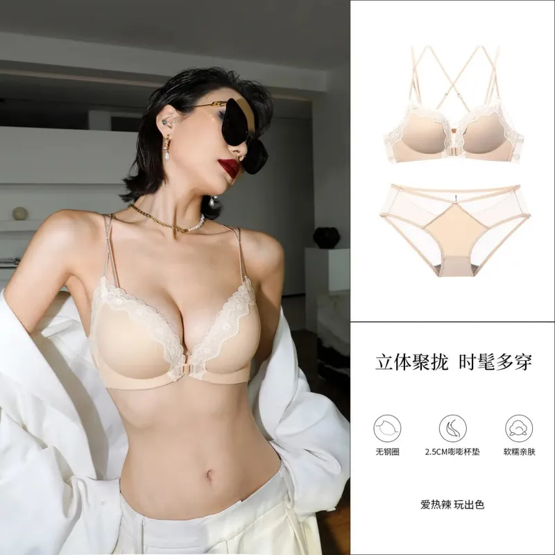 Victoria estilo conjunto de lingerie sem fio rosa leopardo padrão fechamento frontal sutiã sensual volta push up para busto pequeno 32-38