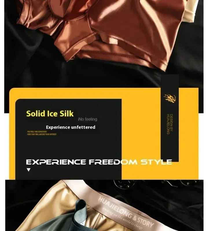 1/3 pçs masculino fresco gelo seda boxers shorts verão cetim-como sólida cuecas pele amigável malha respirável virilha roupa interior masculina