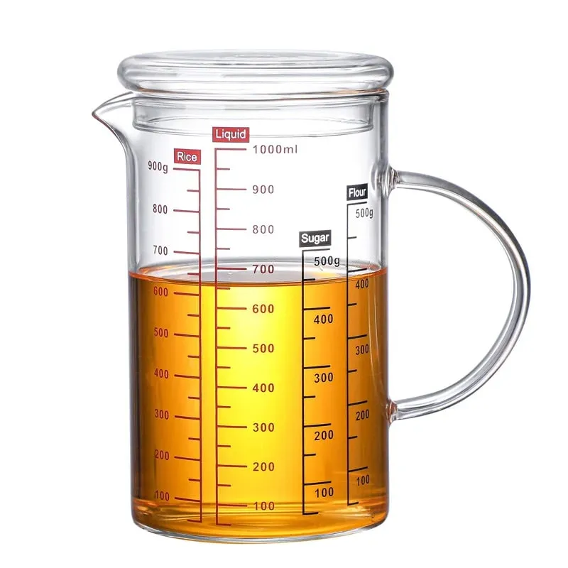 Tasses à mesurer en verre Borosilicate, tasse à échelle en verre transparent avec poignée, bec en forme de V, bécher à mesurer en verre de cuisine