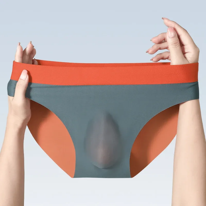 Roupa interior sem costura de seda gelo masculina 3d perfuração triângulo shorts verão cuecas finas meninos shorts esportivos