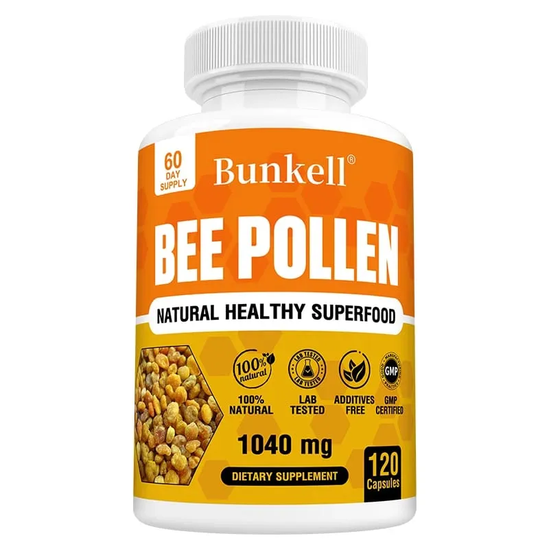 Suplemento de pólen de abelha 100% natural, pólen de abelha cru, cápsulas vegetarianas, probiótico, superalimento, digestão, suporte imunológico e energia