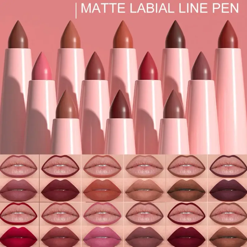 6 Color Lip Liner Pen Set Waterproof Sweatproof Easy Coloring Lasting Non-fading Color Rendering Lip Gloss Set Beauty Makeup