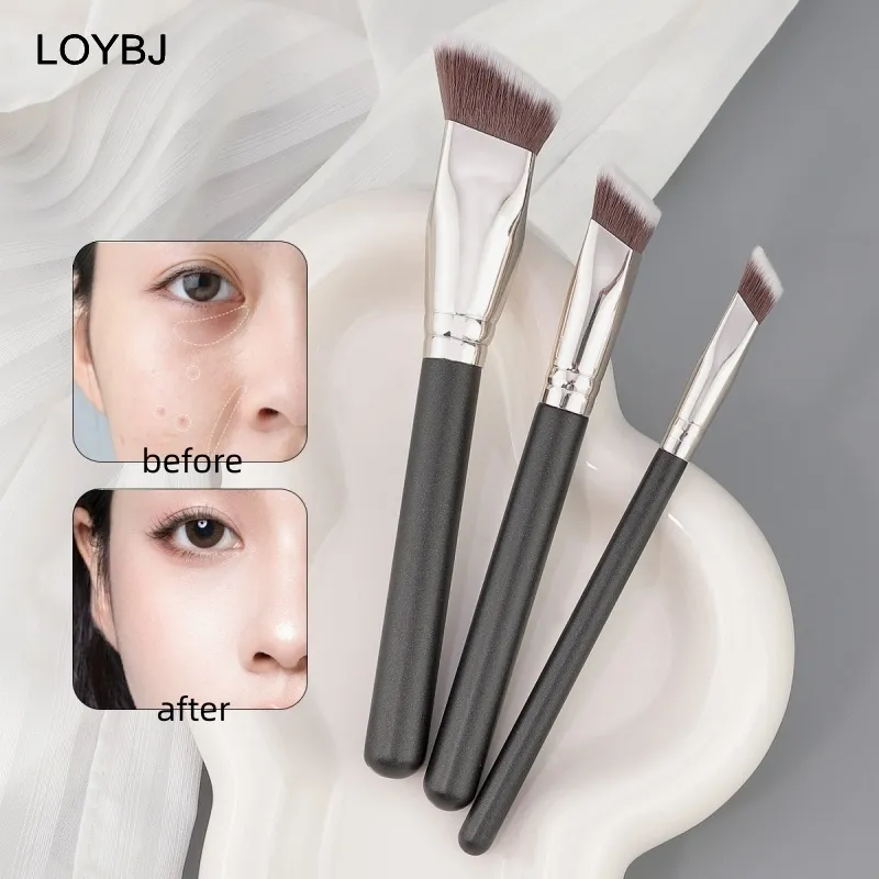3 pçs conjunto de pincéis de maquiagem de base angular pincéis de maquiagem profissional para base líquida creme bb corretivo feminino ferramentas de beleza