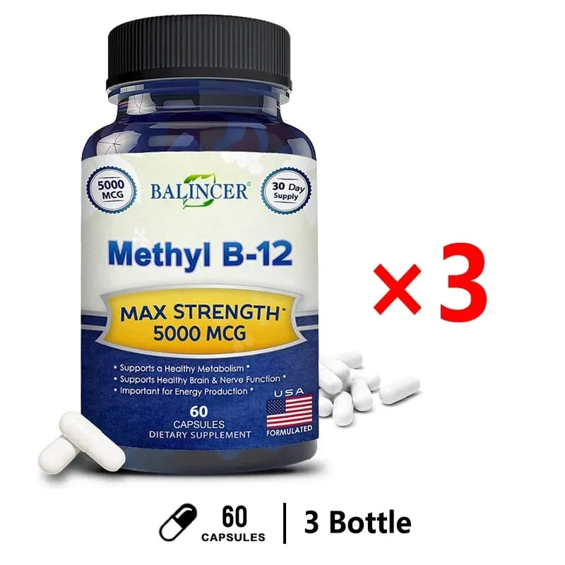 維生素 B12 - 5000 MCG 補充品 - 有益於大腦和心臟功能 支持記憶 學習有助於增強自然能量