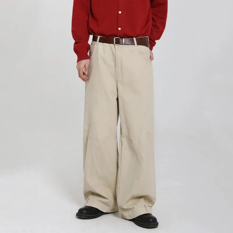 Calça jeans masculina estilo coreano, casual, cor sólida, lavada, simples, justa, perna larga, solta, novo 9w4253