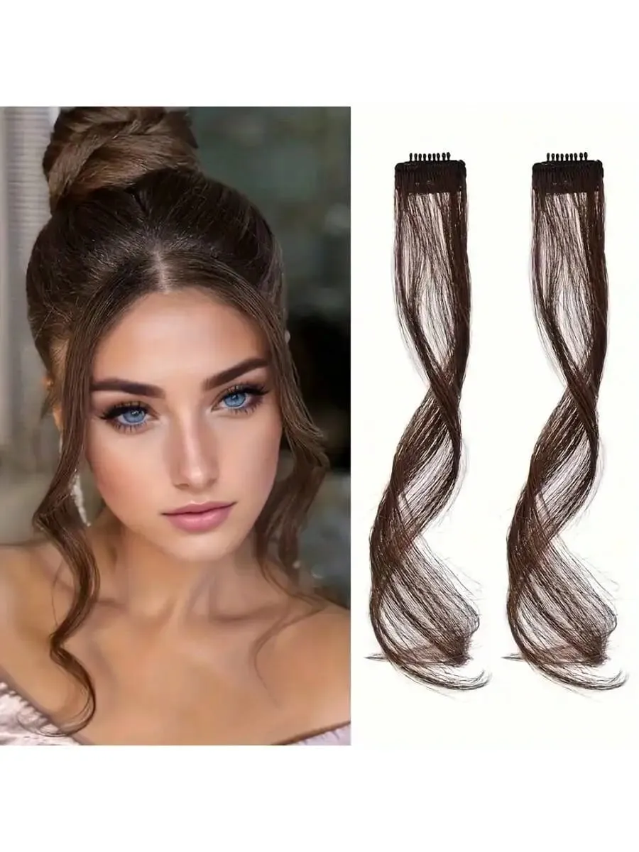Franja de ar lateral longa, 2 peças, conjunto sintético, ondulado, encaracolado, clipe em cortina, franja frontal, destaques de moldura de rosto para mulheres — image 7