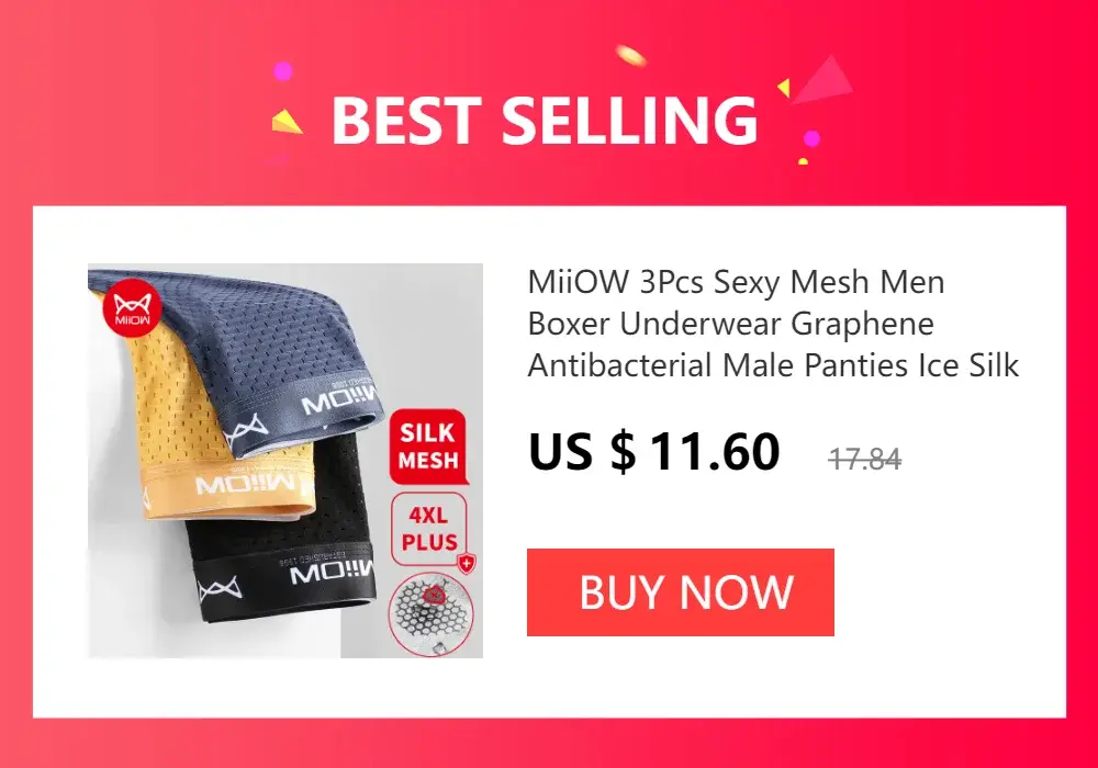 MiiOW 4Pcs Man Underwear Boxers Men's Panties Breathable Polyester Innerwear Sexy Men Underpants Boxershorts Antibacterial