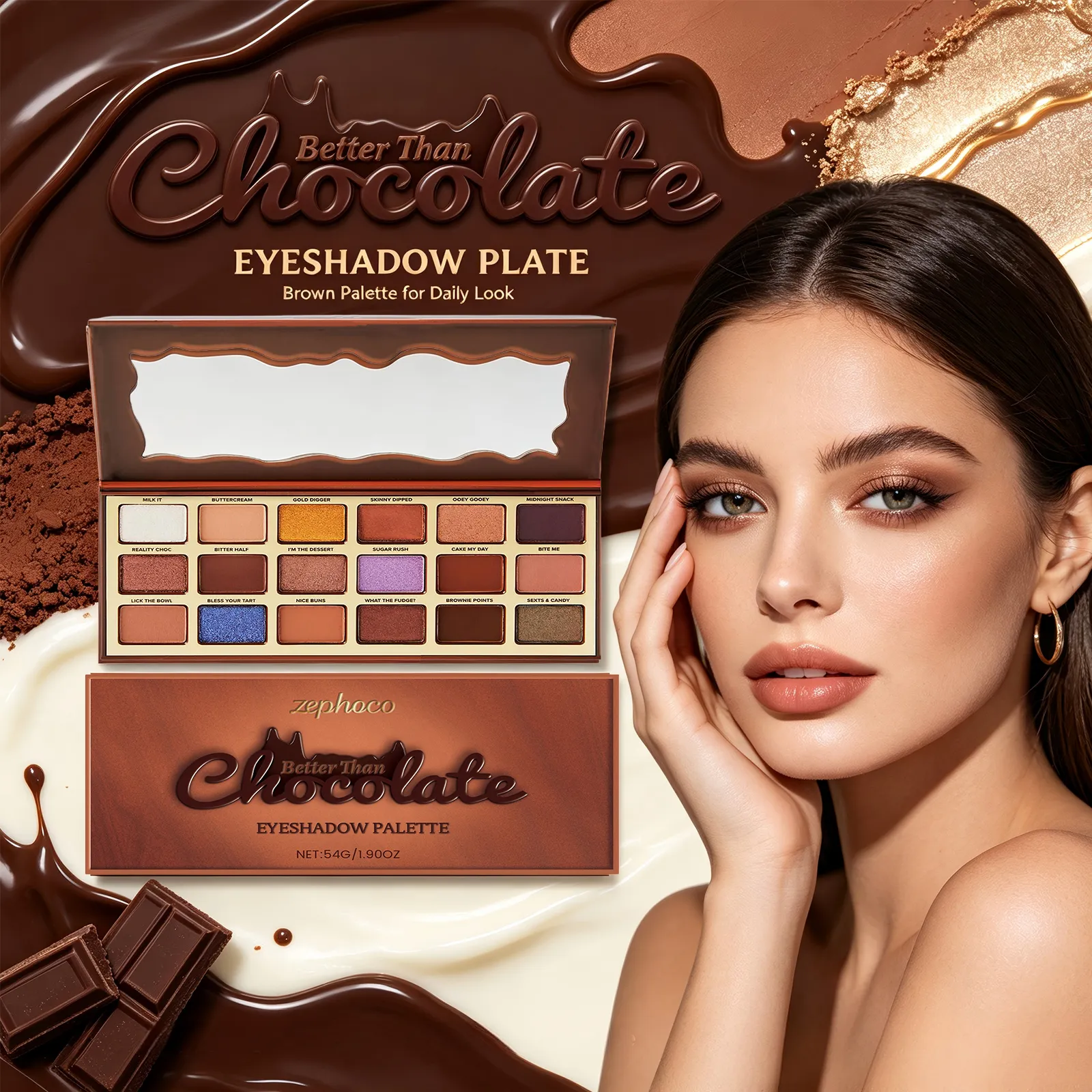 Paleta de sombras estilo chocolate, 18 cores, terra, destaque colorido, tom fresco, sombra pigmentada de longa duração, maquiagem para os olhos