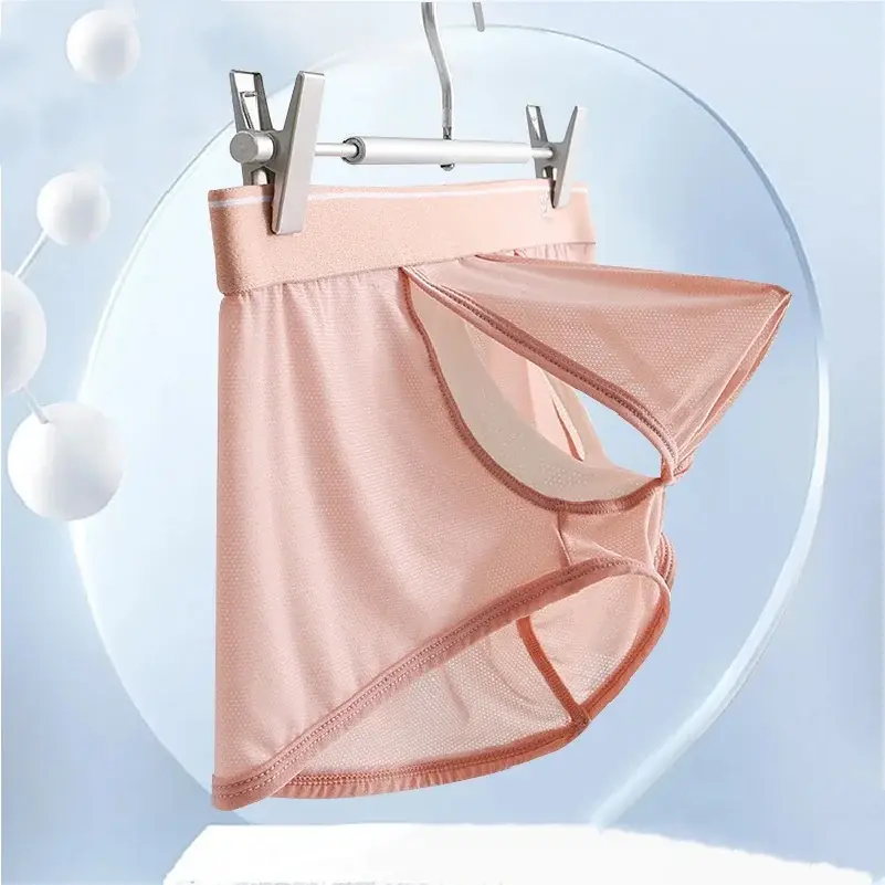 1 pçs gelo seda espaço cápsula roupa interior masculino compartimento sólido verão respirável ultra-fino boxers shorts transparentes hombre