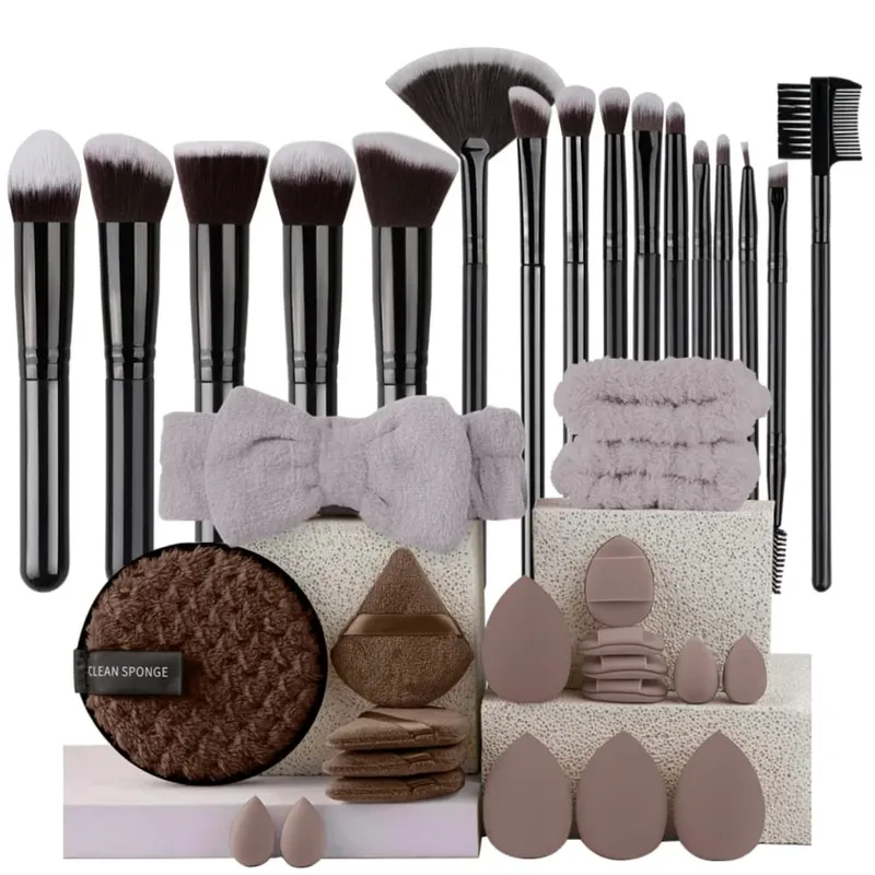 Conjunto de pincéis de maquiagem profissional, 16 peças, sombra, contorno, base, destaque, pó, mistura, esponja de maquiagem, pó