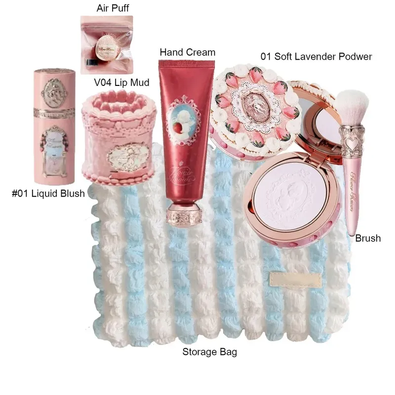 Flor sabe morango cupido coleção kit de maquiagem completa profissional rosto paleta blush sombra lábio creme sólido perfume conjuntos