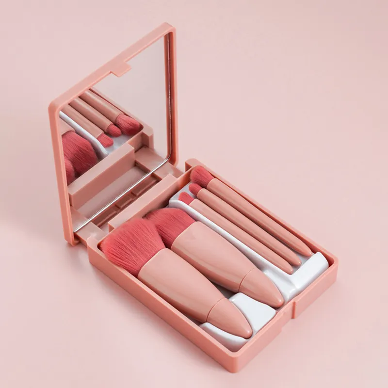 5pcs Travel Size Makeup Brushes Set Mini Makeup Brushes Small Complete Function Cosmetic Brushes Kit With Case And Mirror Perfe