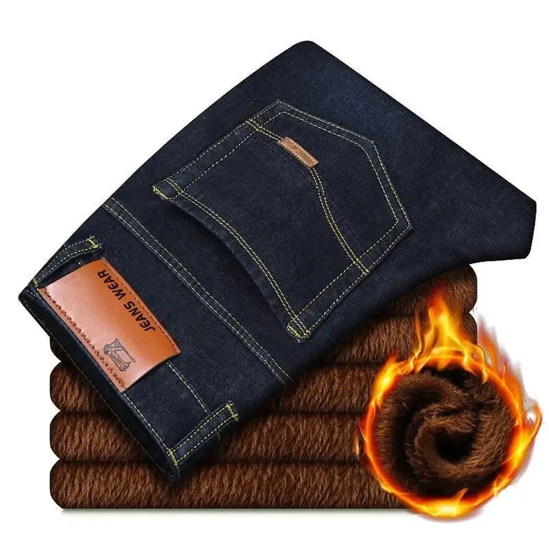 Homens plus size 10xl inverno quente de pelúcia jeans estiramento solto em linha reta calças jeans baggy para uso confortável oversize streetwear