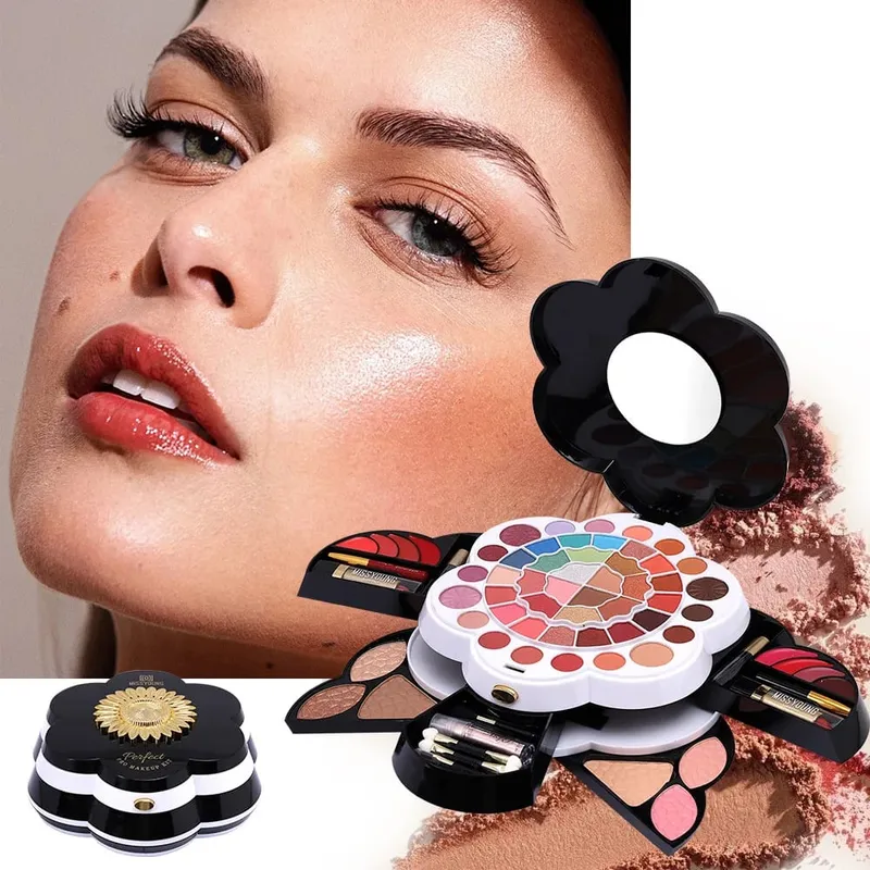 Kit de estojo de maquiagem multifuncional, mais vendido, sombra, batom, blush, paleta de destaque, longa duração, portátil, conjunto cosmético completo