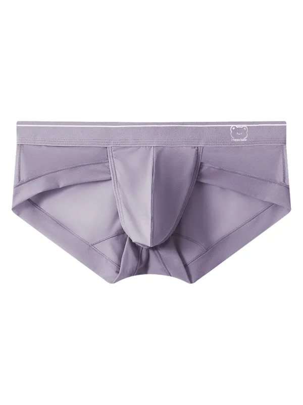 Light Sky Blue Ice Silk Men Low Rise Briefs Ultra Thin Mesh Breathable U Convex Pouch Soft Summer Cool Male Underpants
