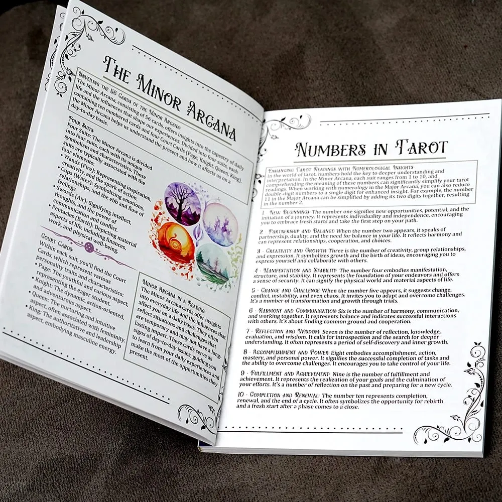 Guia para iniciantes de tarô, 106 páginas, significados de cartas, leitura, folhas de dicas, aprendizagem de tarô, compreensão do guia de tarô