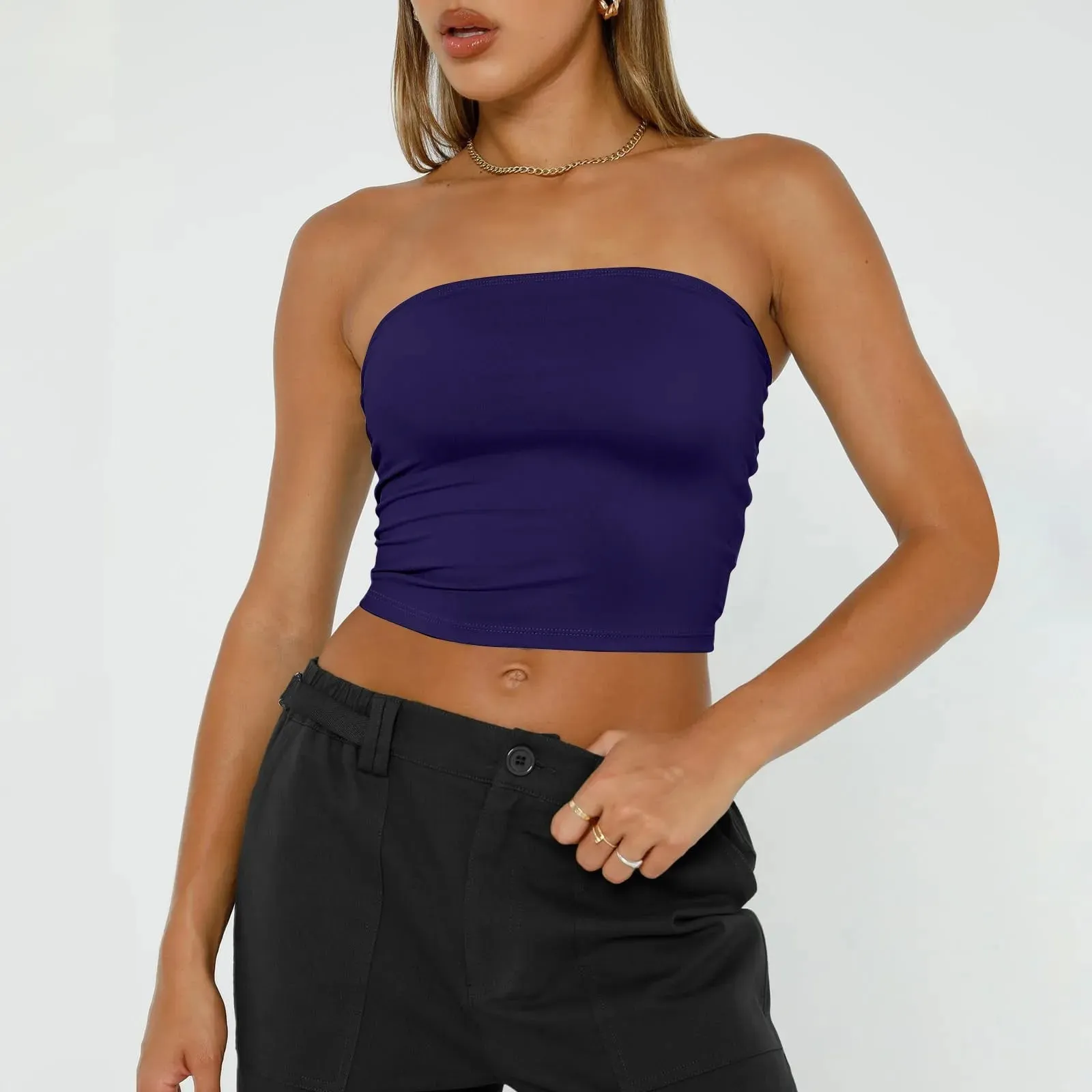 Top curto feminino sem alças, básico, sem costas, sem mangas, bandeau, fofo, sexy, tendência, moda de rua, clássico, sólido, tubo — image 10