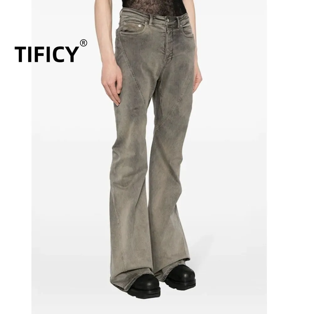 Calça jeans masculina High Street Flare Jeans cinza — image 4