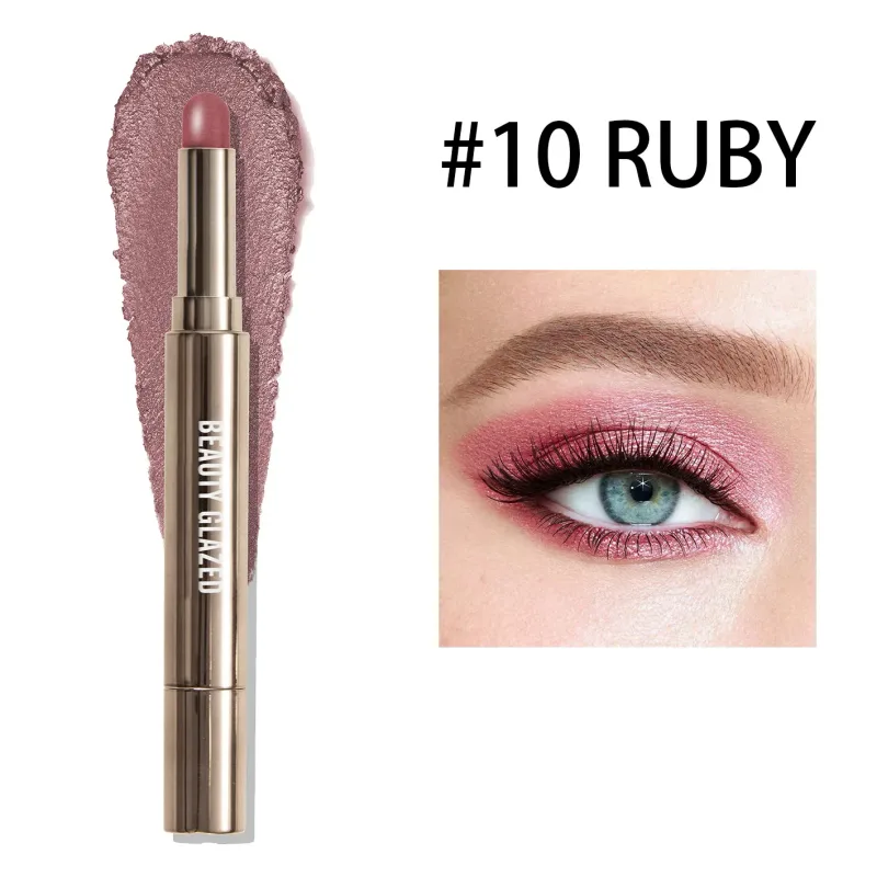 10 cores dupla extremidade sombra de olho vara com esponja escova perolada duradoura sombra caneta contorno portátil maquiagem cosméticos