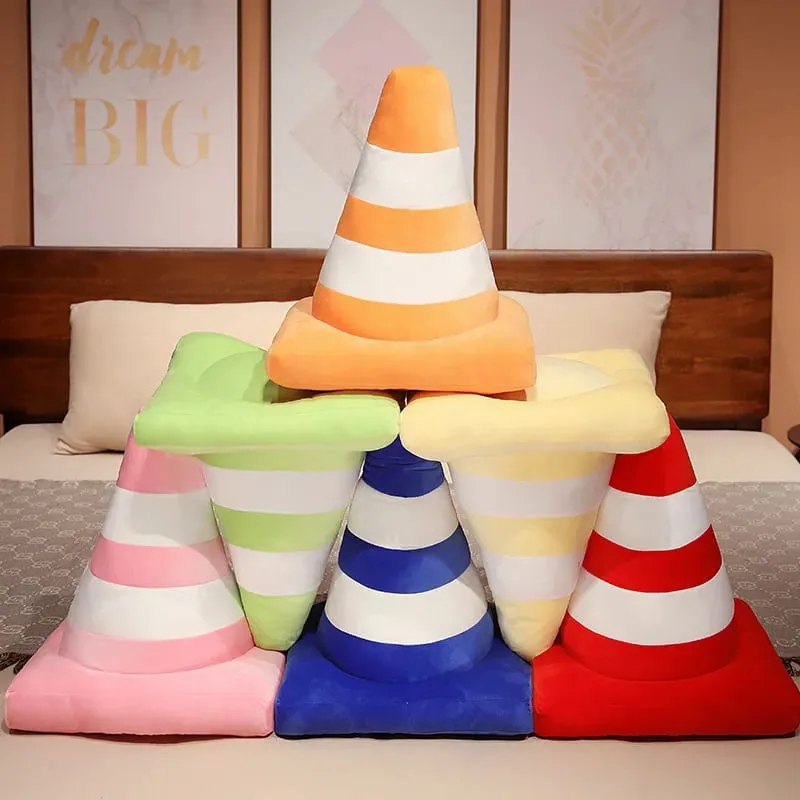 Simulação cone de tráfego travesseiro de pelúcia criativo roadblock brinquedo de pelúcia construção cone sinal almofada boneca crianças meninos estrada jogo presente