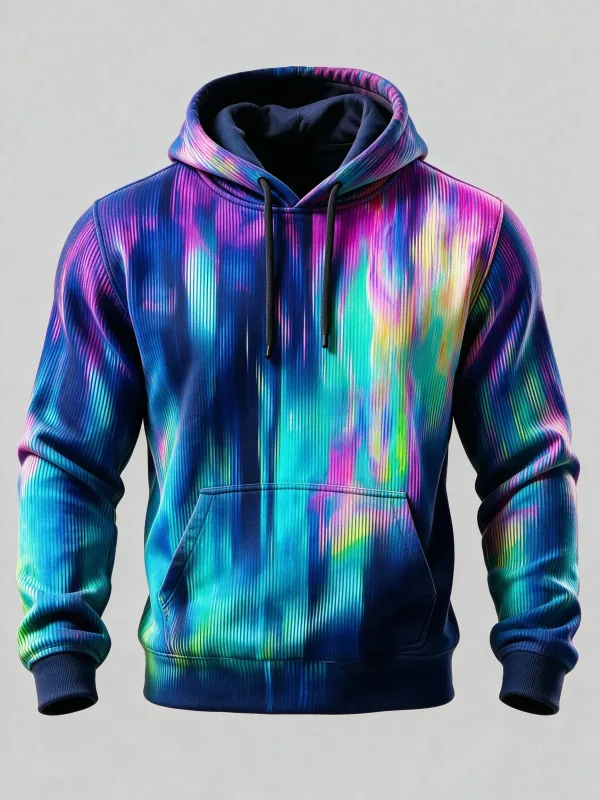 Unisex 3D Printed Hoodie Colorful Aurora Vertical Line Pullover Long Sleeve Kangaroo Pocket Casual Street Sweatshirt