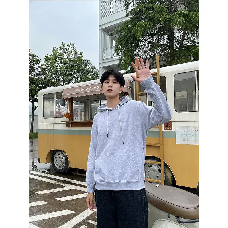 Novos homens sólidos cinza hoodies outono manga longa pulôver topos casual bolso hoodies unisex exterior solto esporte wear