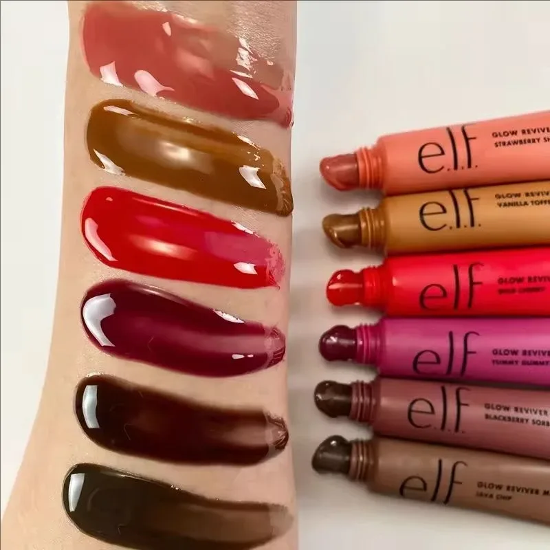 Novo elf brilho labial de 8 cores e blush em pó multicolorido, textura fina, leve, hidratante, nutritivo, bálsamo labial, cosméticos de cuidados
