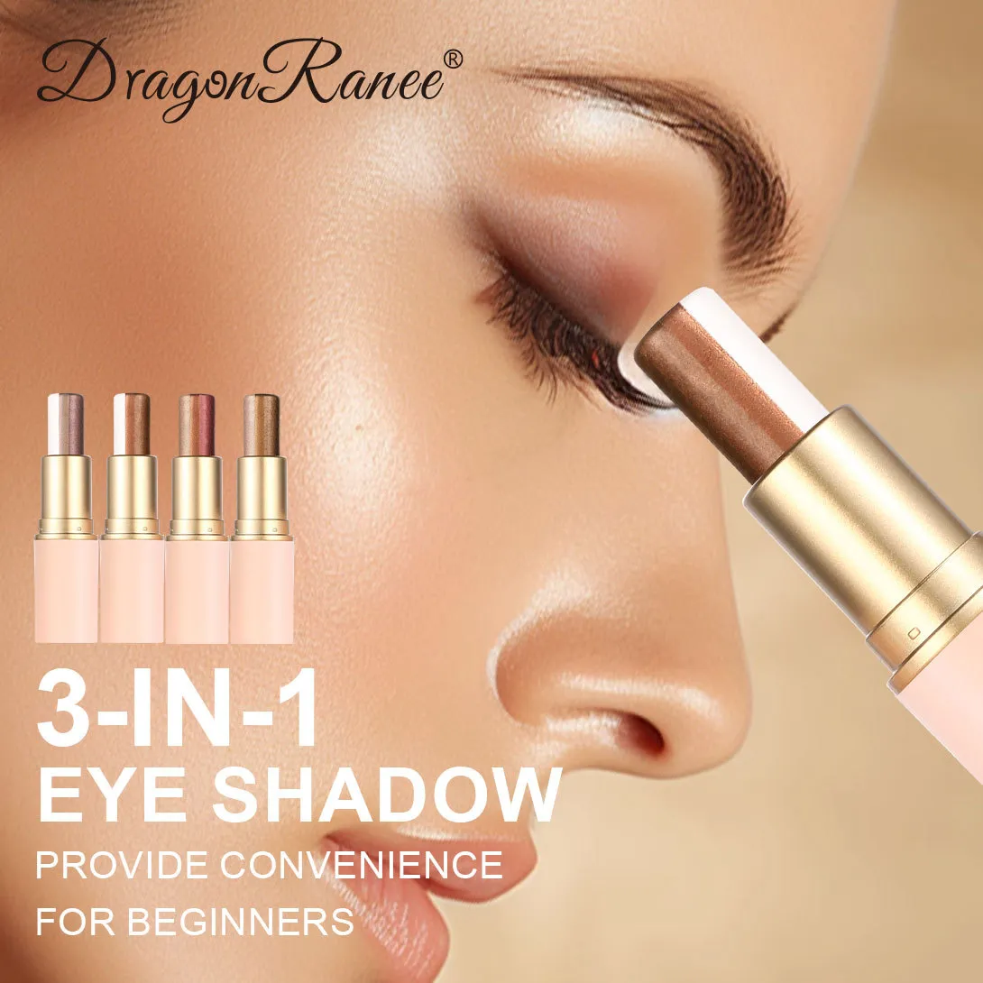 Caneta de sombra de três cores destacando vara impermeável fácil de usar glitter pérola sombra vara shimmer one-swipe olhos maquiagem