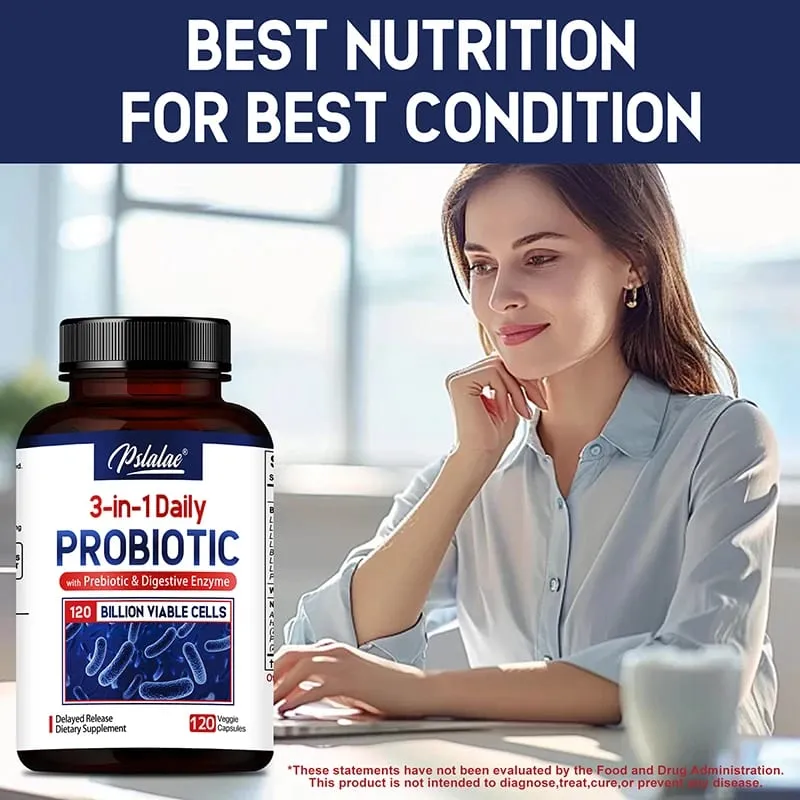 Probiotics + Prebiotics + Digestive Enzymes - Improves Digestion and Immunity Relieves Constipation Supports Intestinal Health