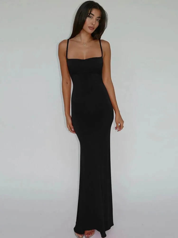 Hugcitar verão sólido sem mangas sem costas elegante sexy bodycon y2k maxi vestido de baile roupas femininas festa de aniversário casual y2k