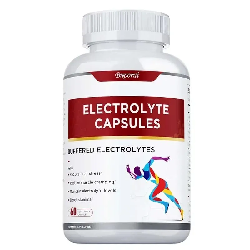 Cápsulas eletrolíticas - Suporta equilíbrio eletrolítico, alivia o estresse, suplementos, nutrição esportiva, melhora a resistência, não OGM