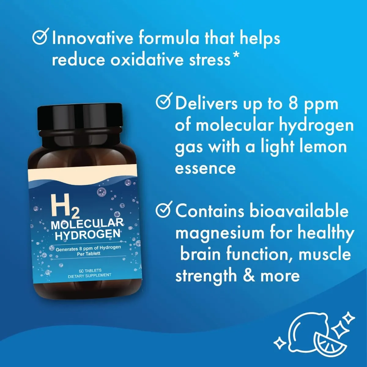 H2 Molecular Hydrogen Water Tablets Hydrogen & Magnesium Supplement Support Energy Production Recovery Cognitive Function