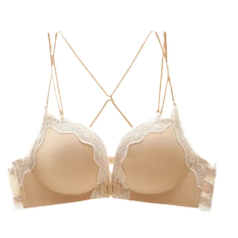 Conjunto de sutiã de fixação frontal com estampa de leopardo confortável para mulheres sem costas peito pequeno melhorando lingerie venda quente