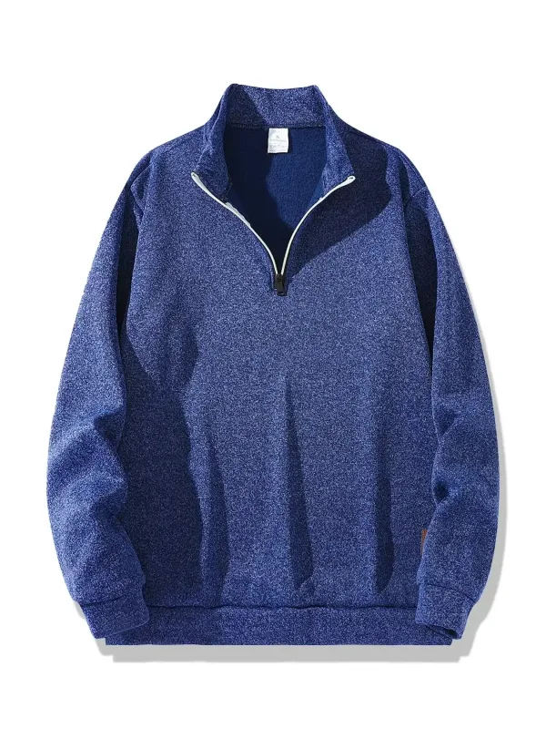 Conjunto de 2 peças homem 1/4 zíper camisola gola simulada, pulôver forrado de lã com punhos canelados casuais quentes para o outono inverno desgaste diário
