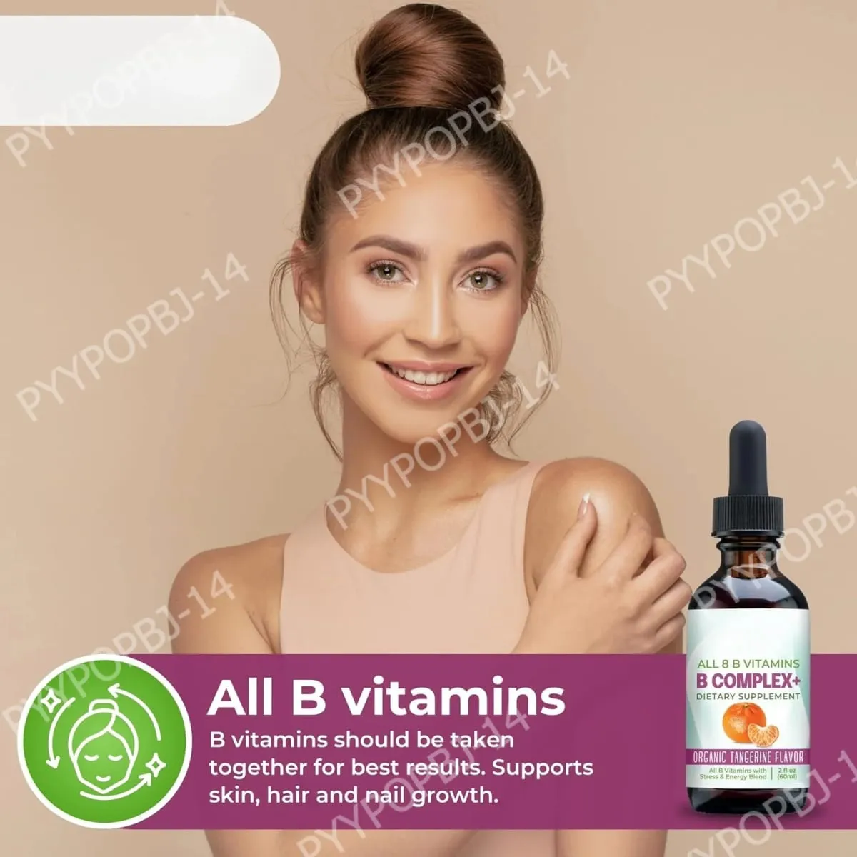 Vitamin B Complex Liquid Drops Supplement Vegan B1 B2 B3 B5 B6 Biotin Folate and Choline Plus Blend for Energy Support 60ml
