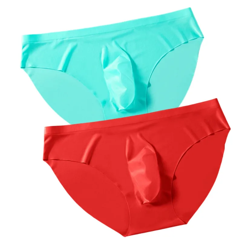 2PCS Sexy Men Briefs Ultra Thin Ice Silk Underwear High Quality Breathable Underpants Summer Transparent Quick-dry Male Panties