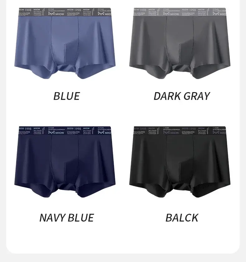 MiiOW 3Pcs Ice Silk Men Underwear Boxers Breathable Ultra-thin Mens Underpants Antibacterial Men's Panties Seamless Mens Boxers