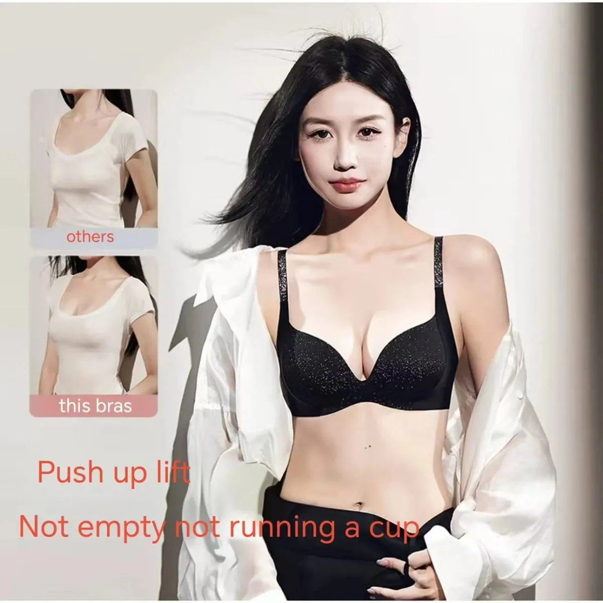 Sexy Rhinetone Push up Bra for Women with Adjustable Shoulder Straps Seamless Lifting Anti-sagging Lingerie