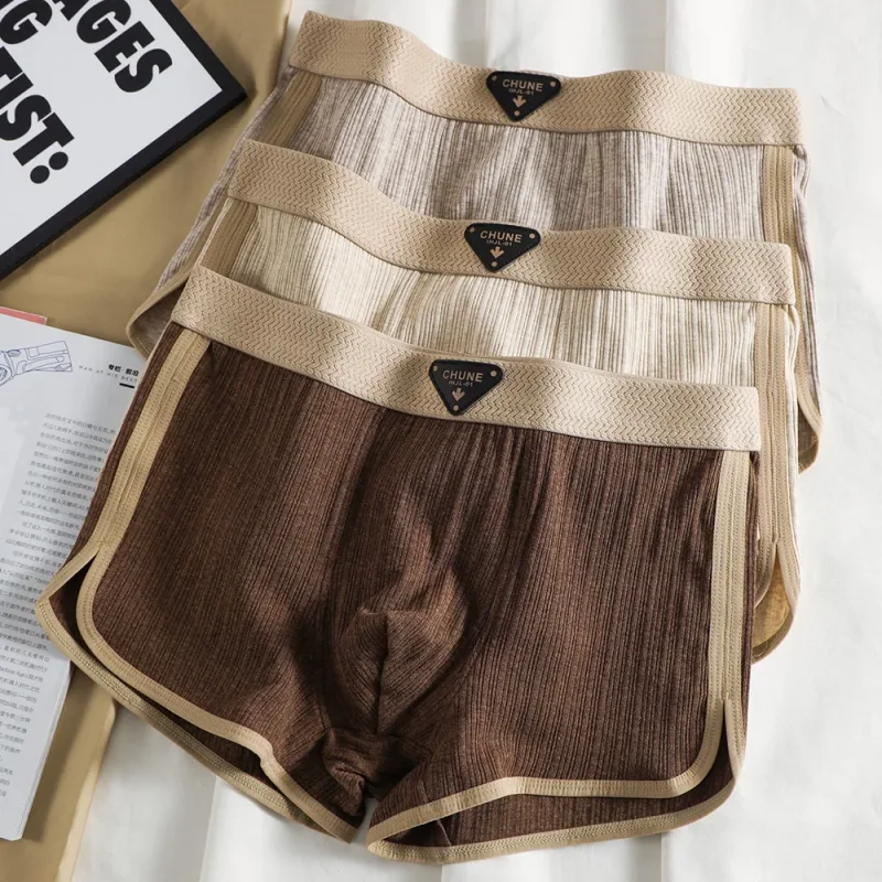 3PCS/Pack 100% Cotton Solid Striped Men's Panties For 40-100kg Breathable Mesh Crotch Underpants High Elastic Waistband Boxers
